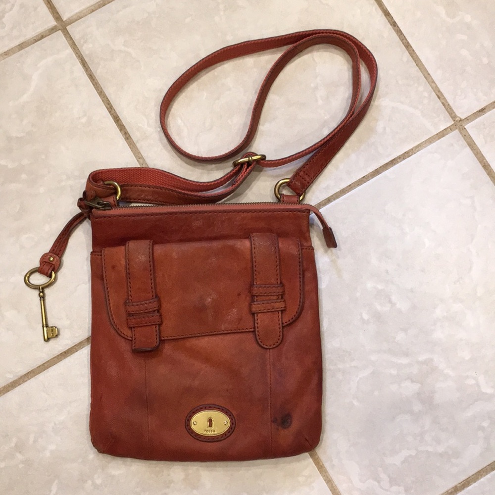 V! Fossil crossbody leather bag 9x9,5”